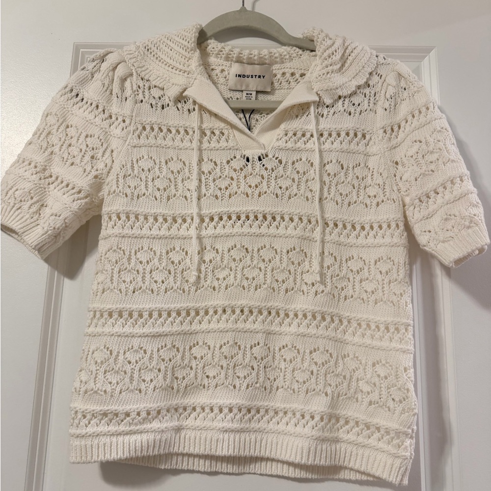 Industry White Knit V-Neck Top